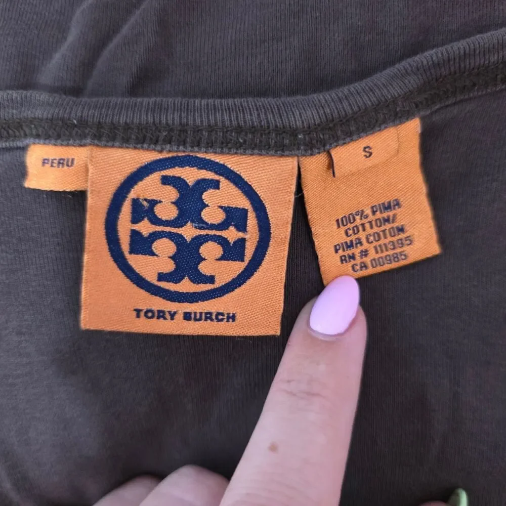 Tory Burch Brown Logo Graphic Pima Cotton Tank Top Womens Small Sleeveless Peru